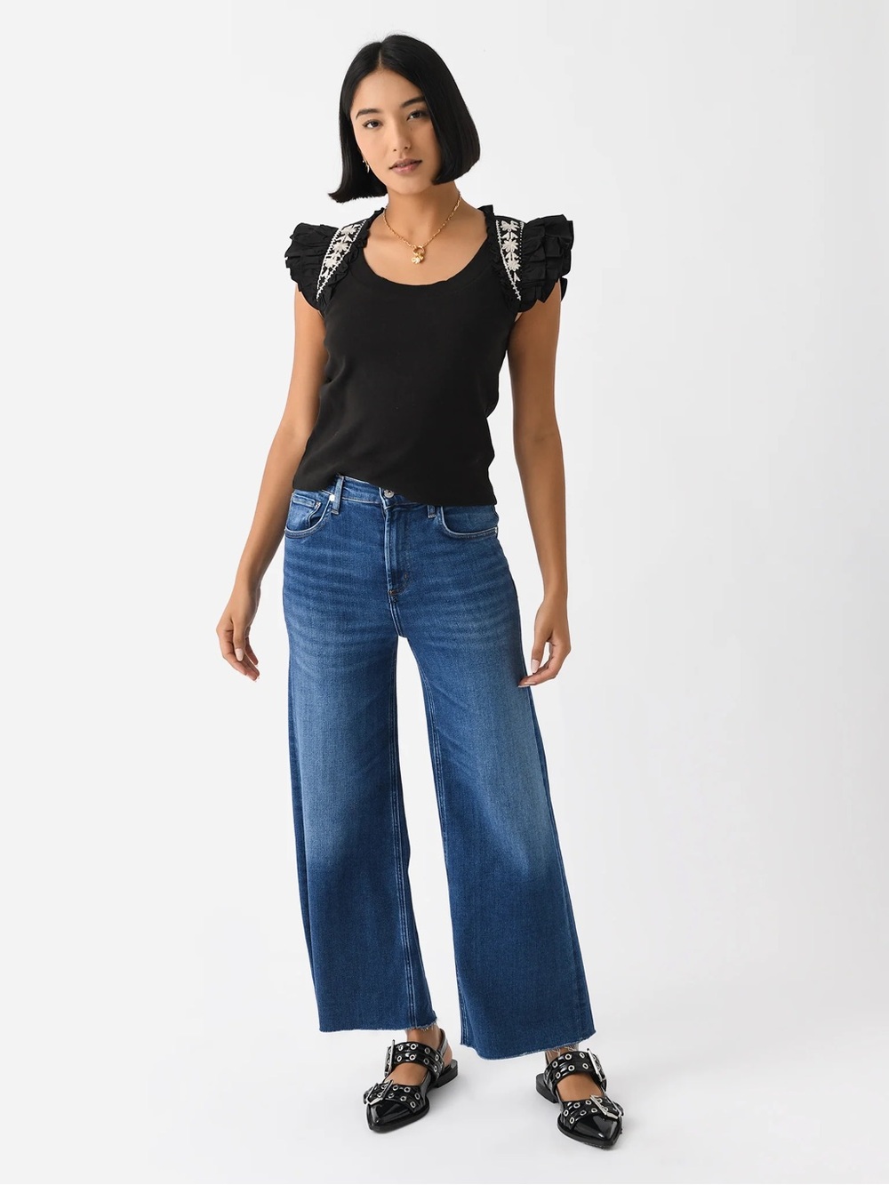 Citizens of Humanity Lyra raw hem wide leg crop in Ambry medium dark wash